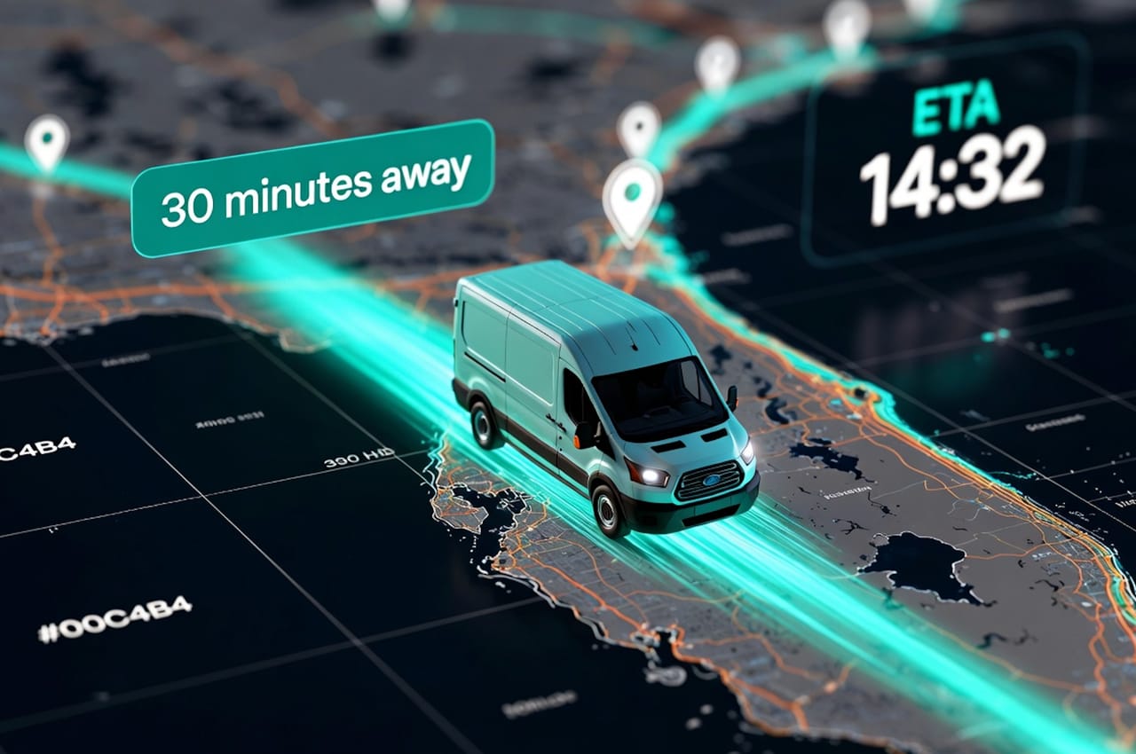 Magnaflor cold-chain delivery van on the road, doors open for wholesale florist drop-off